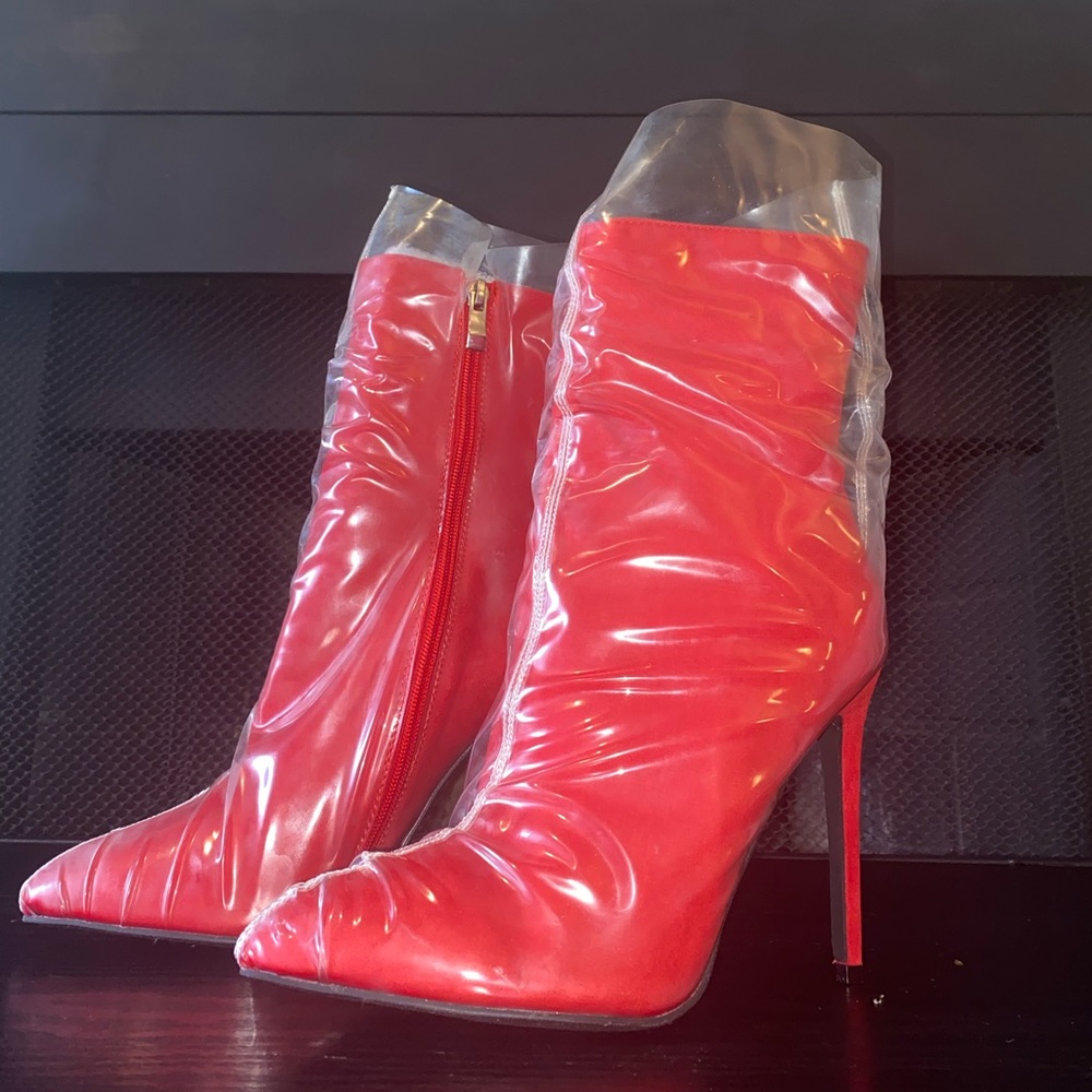Wild Diva Red Plastic Ankle Booties Size 7